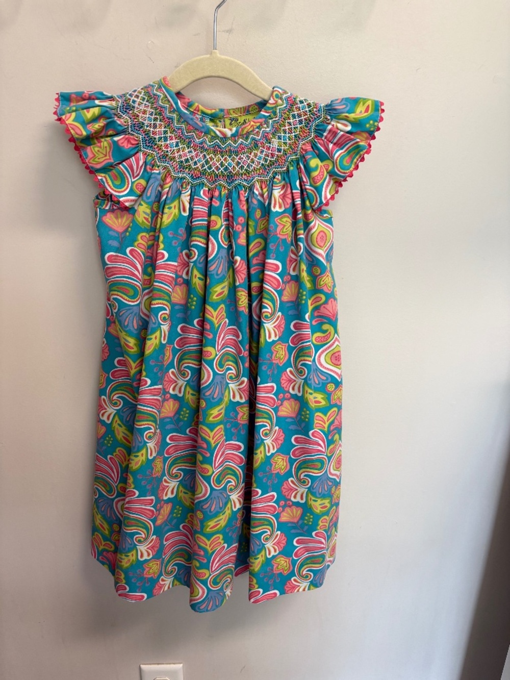 Stellybelly Smocked Colorful Floral Flutter Sleeve Dress - 4T